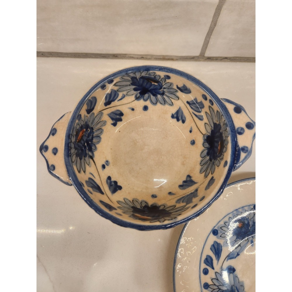 Vintage Blue Flower Hand Painted In Japan Soup Cereal Rice Bowl And Under Plate - Picture 3 of 14